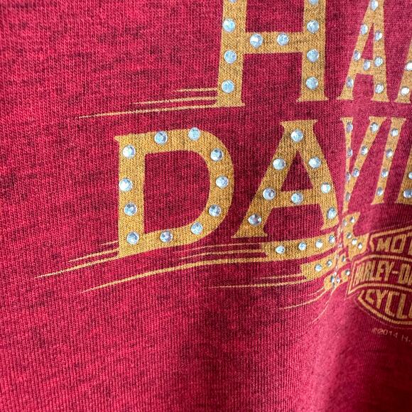 Harley-Davidson St Charles IL Gemstone Embellished  Long Sleeve T-Shirt V-Neck S - Picture 4 of 10